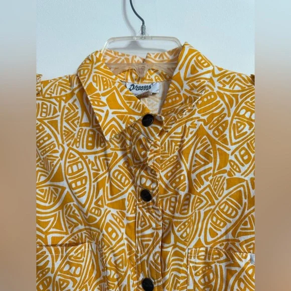 NWT Dreams Vintage 80s Cotton Romper Yellow Abstract Print Size Large L - Picture 3 of 6